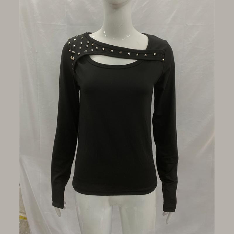 

Европейский и американский осенний ретро стиль однотонный топ с длинным рукавом L чёрный