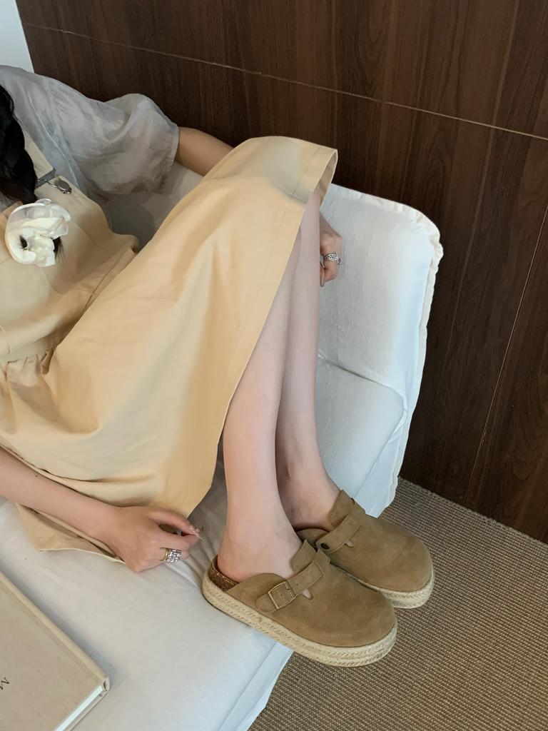 Fashion Fisherman shoe leather Baotou half slippers women's summer outside wear 2025 lacing senior sense thick bottom muffin bottom lazy