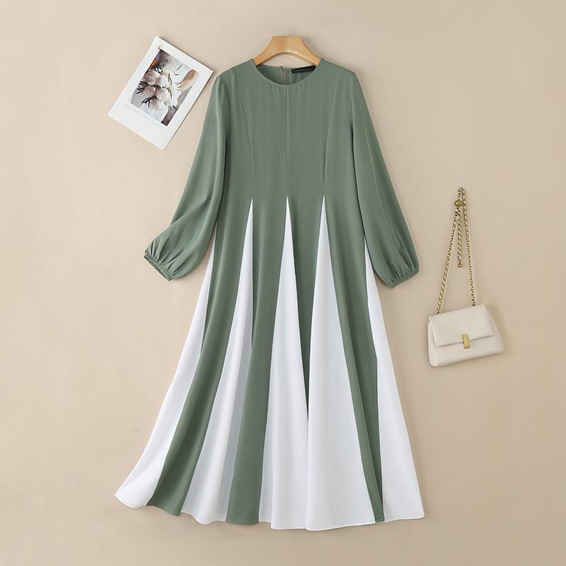 

ZANZEA Women Muslim Casual Round Neck Long Sleeve Loose Splice Dress 5XL зелений