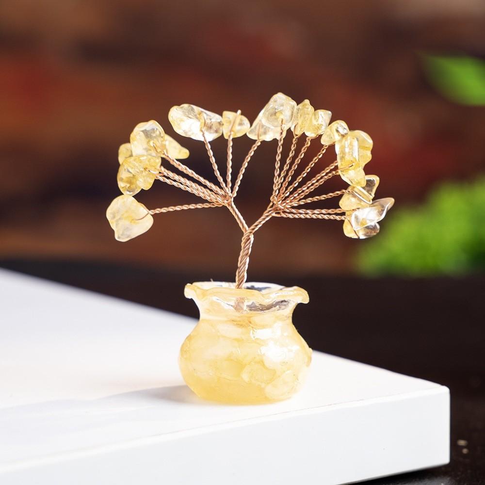 Car Dashboard Tree Of Life Prosperity Crystal Decor With Natural Gemstone For Office And Home