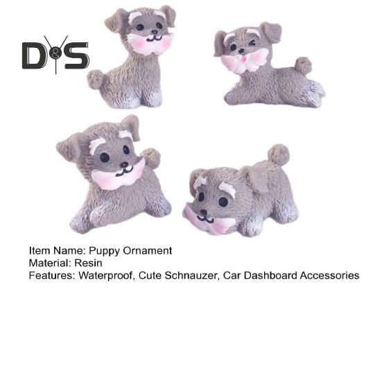 4 Pcs Miniature Puppy Figurines Mini Schnauzer Ornament Car Dashboard Decor Resin Dog Statue for Fairy Garden Bonsai Office Desk