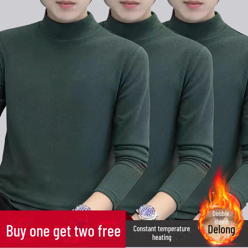 Hong Kong Style Men's Winter Long-Sleeve T-Shirt with Trendy Half-High Collar