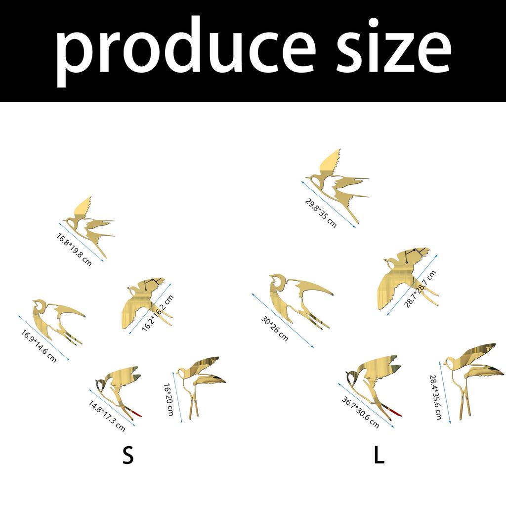 Acrylic Mirror Bird Wall Stickers Self Adhesive Mirror Wall Decor Removable for Living Room Bedroom Bathroom Decoration