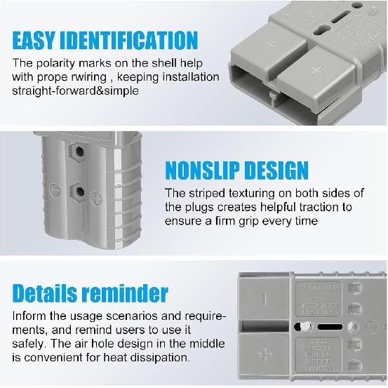 10Pcs 50 Amp 600V Connector Kit, Grey For Outdoor RV Power, Batteries, 4X4 Off-Road Winch
