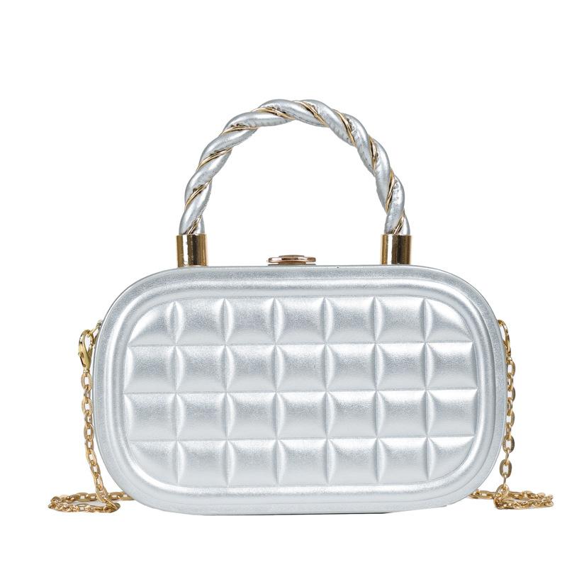 

Французький іноземний стиль маленька сумка жіноча 2024 літо нова трендова плетена портативна сумка-коробка ланцюжок на плече сумка-месенджер срібний