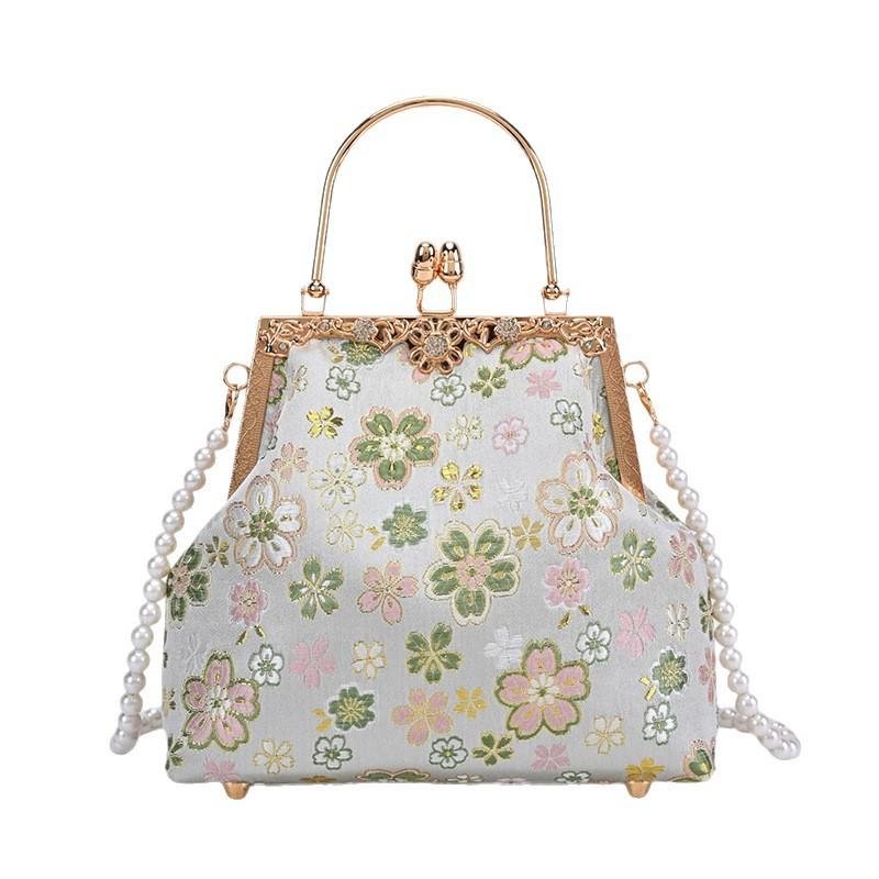 Elegante Floral Bestickte Stoff-Clutch-Tasche Damen Muschelform Abendtasche Mit Schloss Crossbody Oder Schulterverwendung