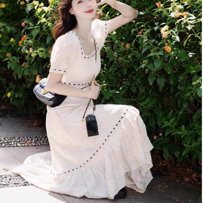 French Style White Puff Sleeve Summer Dress
