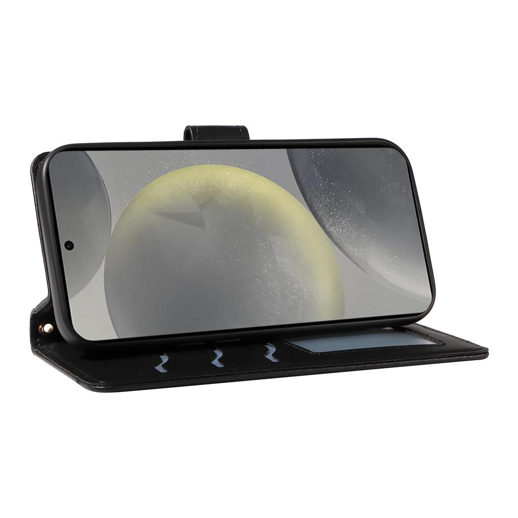 For Samsung Galaxy S25/S24 Case Wallet Rhombus Leather Phone Cover with Shoulder Strap,Wrist Strap