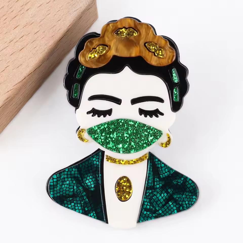 New Fashion Lady Acrylic Brooches for Women Cute Cartoon Glasses Girl Figure Badge Pins Casual Jewelry Clothes Accessories Gift