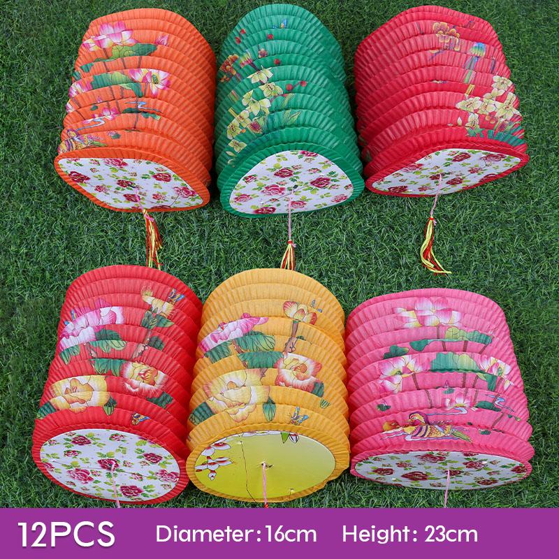 10/12pc Traditional Mid-autumn Festival Hanging Paper Lantern Folding Organ Design Chinese Style Festival Decor Portable Lantern