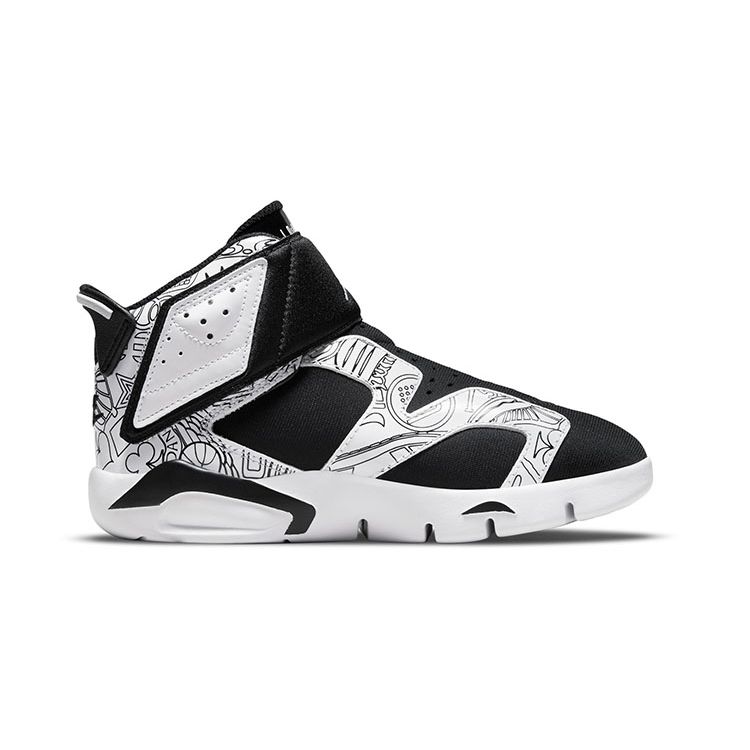 Jordan Air  6 Retro Little Flex SE Bequeme Trendige Colorblock High-Top Kinder Basketballschuhe Schwarz und Weiß Graffiti Kinder Sneaker DC4103-001