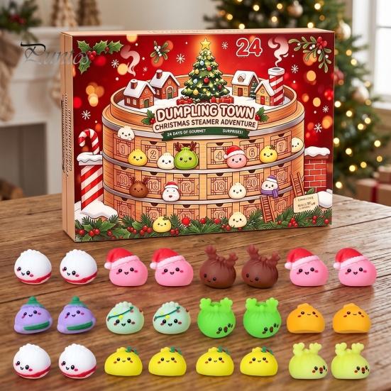 Christmas Traditions for Family Fun 2026 Dumplings Advent Calendar with 24 Mini Bun Squeeze Interactive Countdown Activity December Toys, Festive Box,