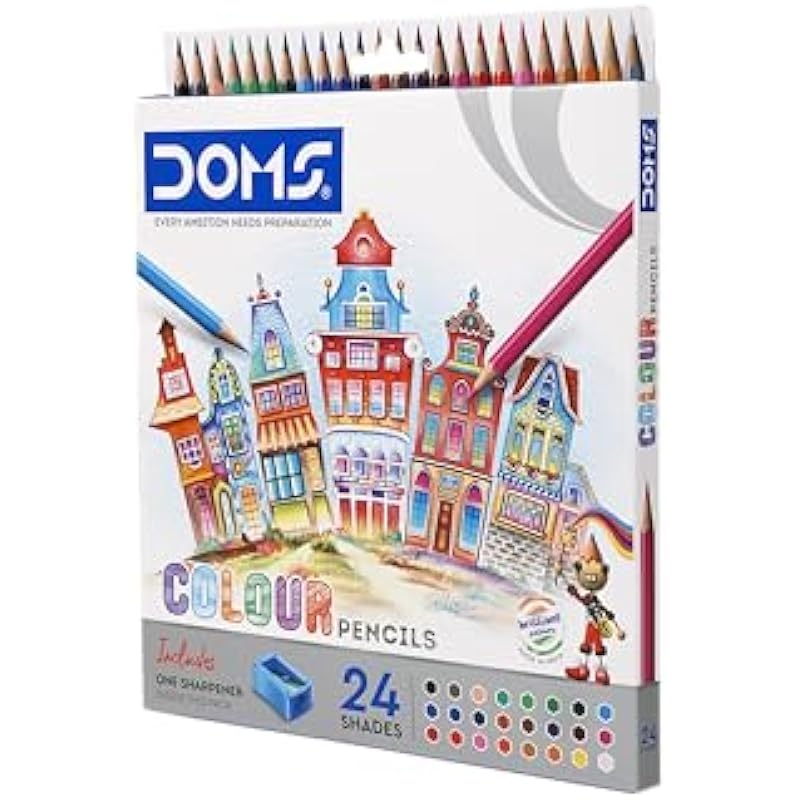 

Doms 24 Shades Color Pencils|Hexagonal Shaped Body For Comfortable Grip|Bright&Playful Colors|Free Sharpner With Each Pa 24 count (Pack of 1)