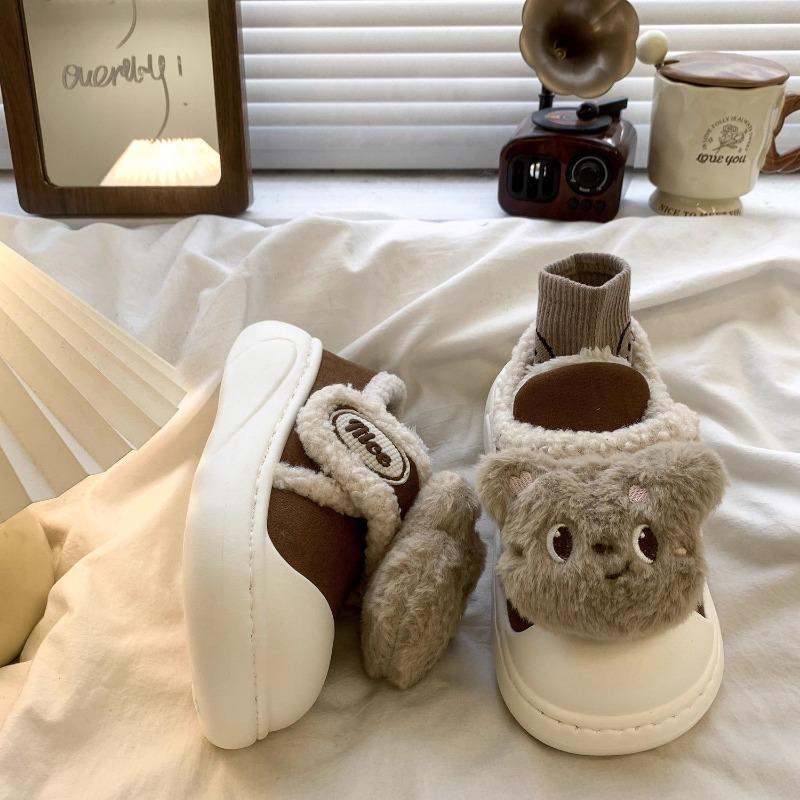 Cartoon Velcro Cotton Shoes Women's Autumn and Winter New Cute Bear Thick-soled Velvet Warm Versatile Snow Boots