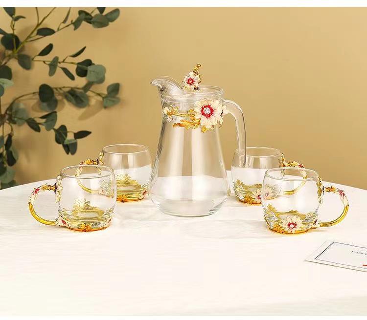 Chrysanthemum Enamel Glass Tea Cup - Lead-Free Crystal Coffee Cup Gift
