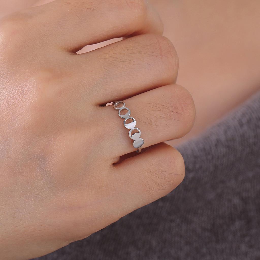 LIKGREAT Lunar Moon Phase Ring Crescent Moon Finger Rings Stainless Steel Minimalist Wedding Band Finger Ring Jewelry for Women
