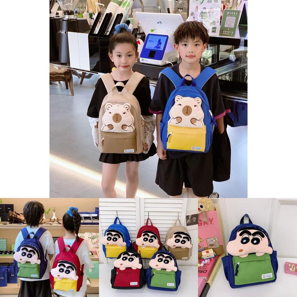 Crayon Shin Chan Capybara Pattern Kids Backpack With Breathable Nylon Material For School And Daily Use