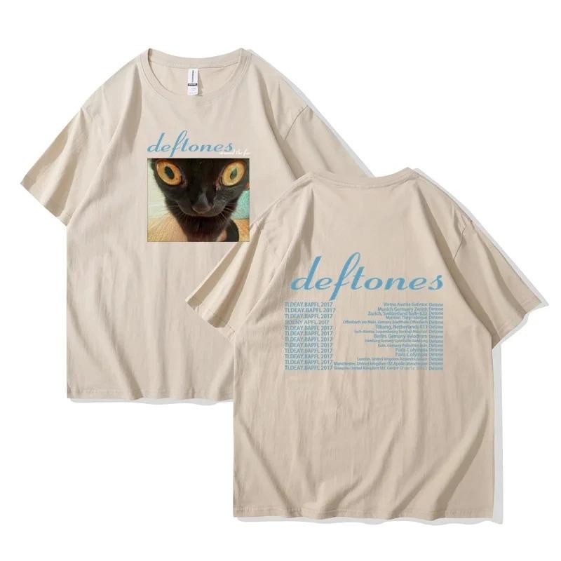 Mode Deftones Around T-Shirt Hip Hop Rockband The Fur Tour Band Konzert Katze Grafik T-Shirts Dicke Baumwolle Übergroßes T-Shirt