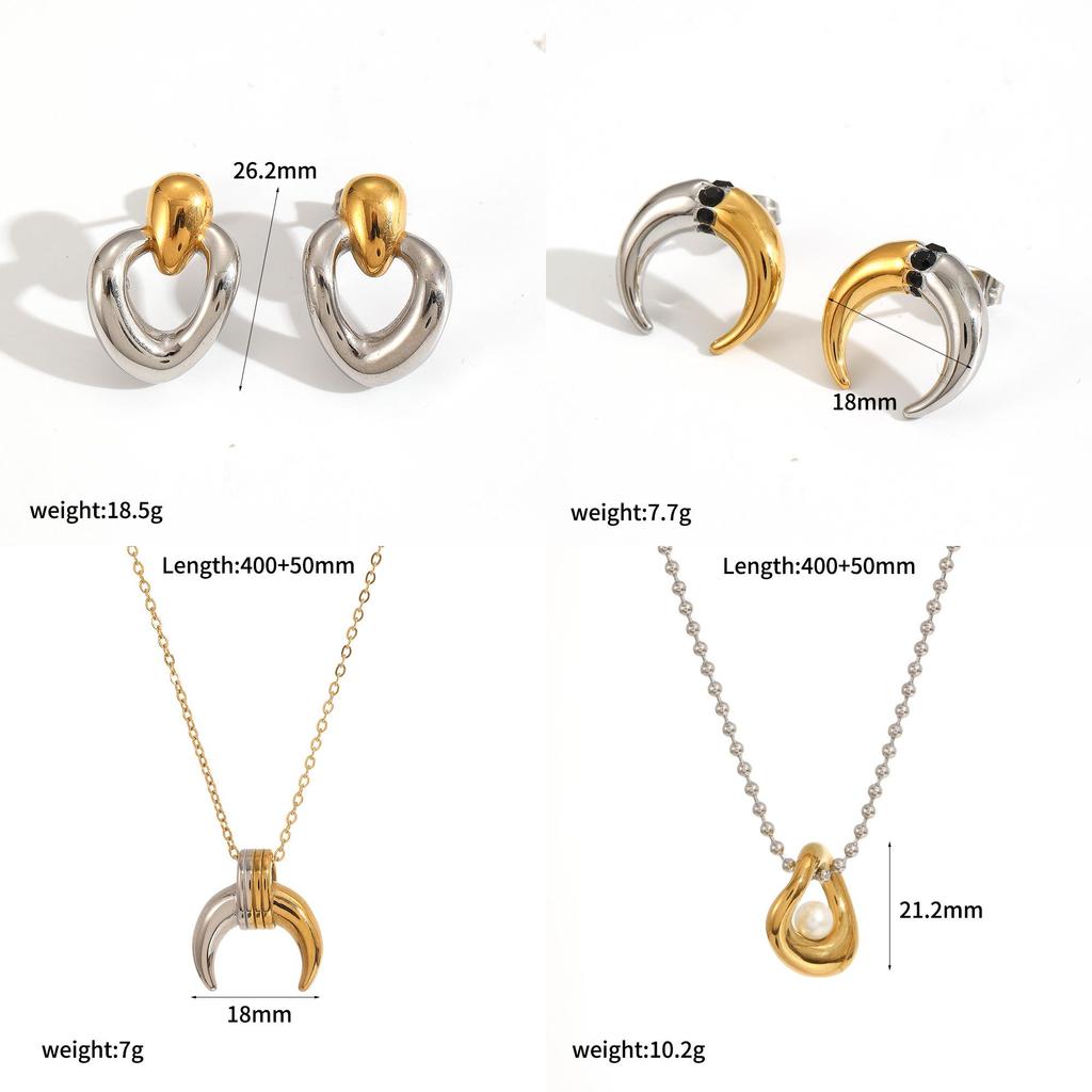 Minimalist Heart Shape Stainless Steel Earring Set With Moon Elements For Women
