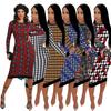 H208 European Spring/Autumn Women's Long Sleeve Irregular Print Dress