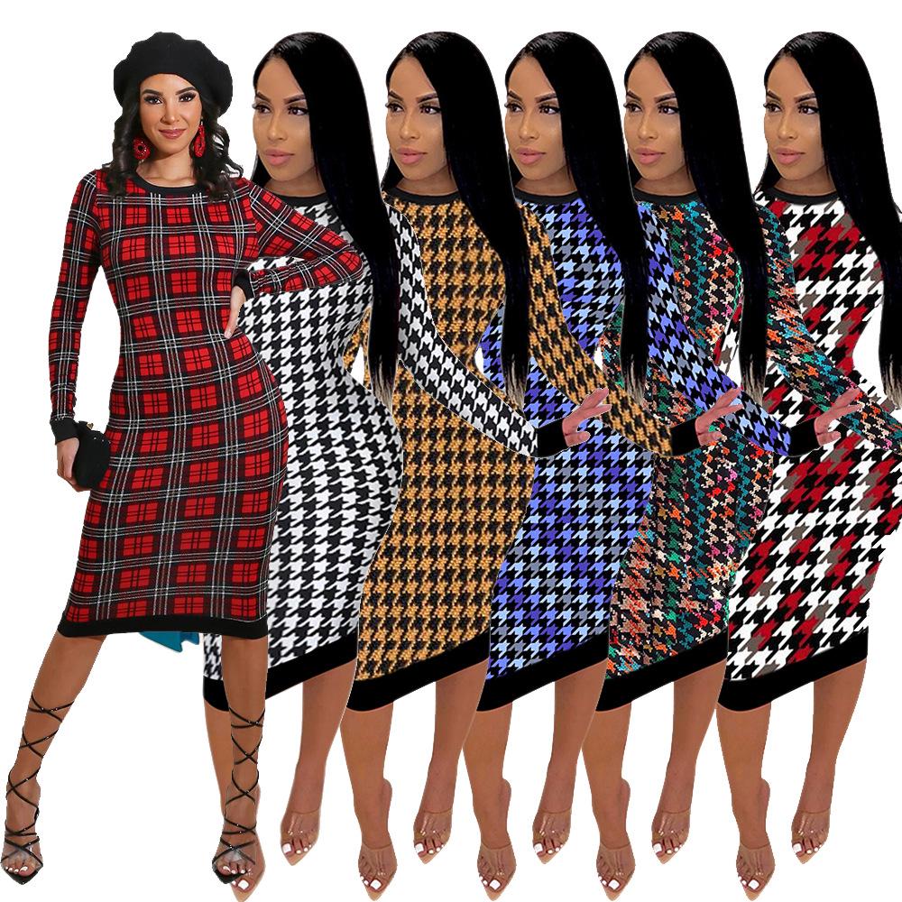 H208 European Spring/Autumn Women's Long Sleeve Irregular Print Dress