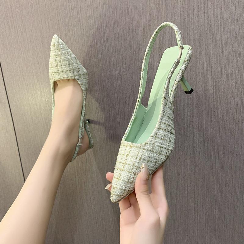 High-heeled Bag Head Sandals Women's New Summer Thin Heel Pointed Foot Cover Fashionable and Comfortable Single Shoes