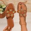 Fashion Women Slippers 2025 New Flat Head Slippers Round Toe Flower Matching Color Sandals Casual Wear-resistant Shoes Slides Women