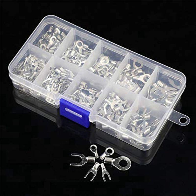 ABUL-640Pcs 10 In 1 Terminals Non-Insulated Ring Fork U-Type Brass Terminals Assortment Kit Cable Wire Connector Crimp Spade