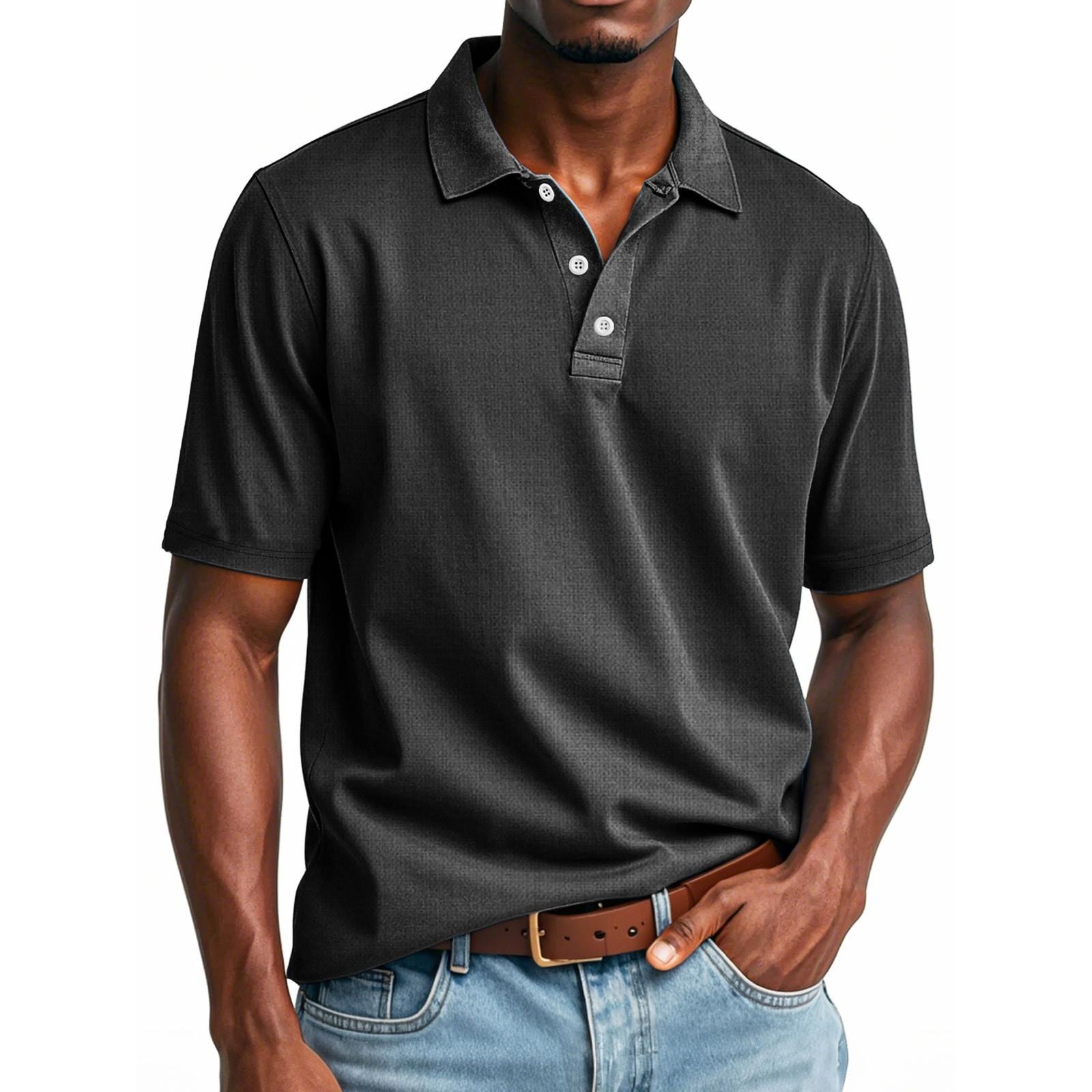 

Мужской летний однотонный топ с лацканами на пуговицах, свободный, с коротким рукавом XXL чёрный