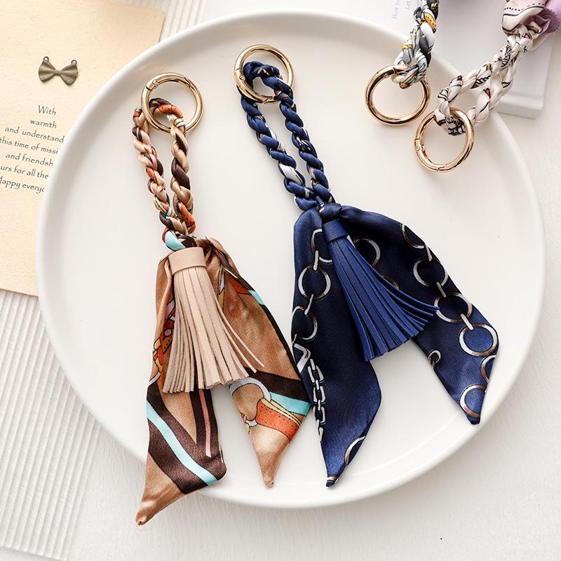 Zijden Sjaal Leer Kwastje Sleutelhanger: Veelzijdig Dames Tas Ornament Accessoire