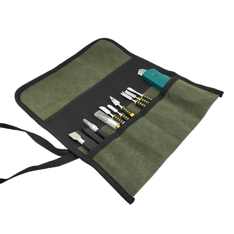 Multi Functional Woodworking Tool Storage Bag With Carving Chisels Durable Canvas For Woodworkers And Diy Enthusiasts