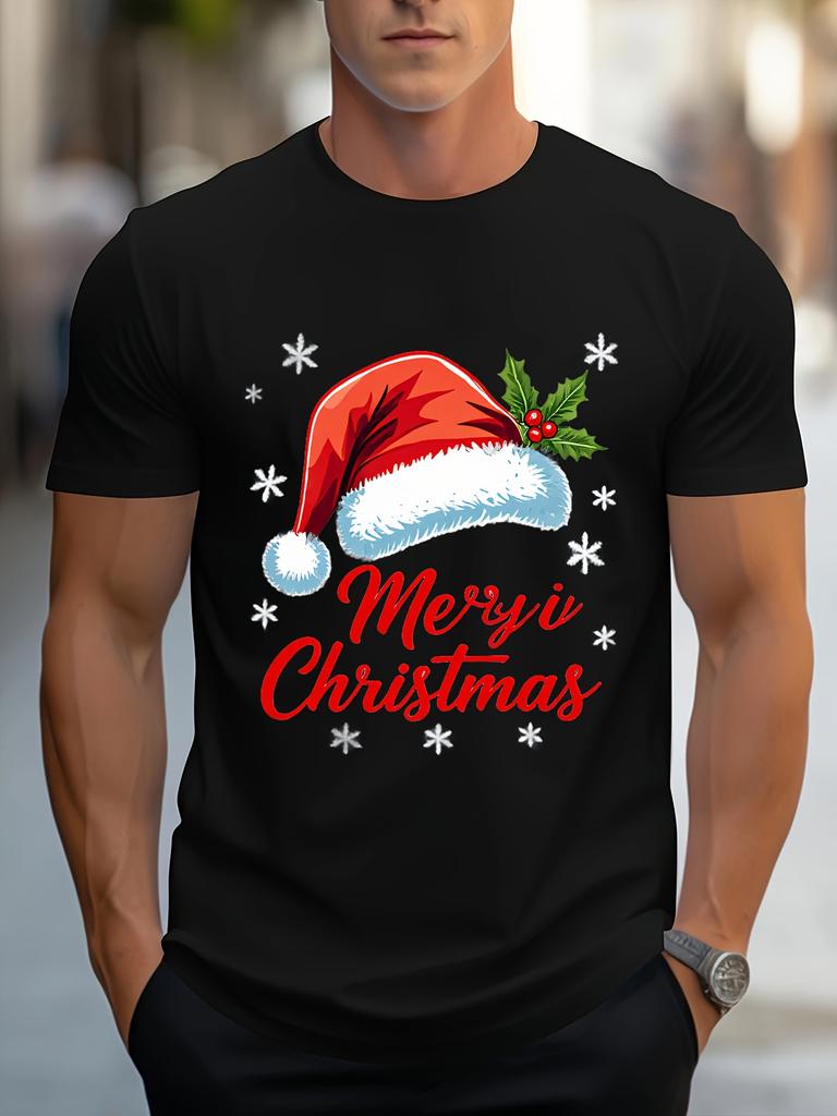 Mens Trendy Clothes Shortsleeved Casual Sports Tshirt with Christmasthemed Pattern Comfortable Regular Roundneck Outdoor