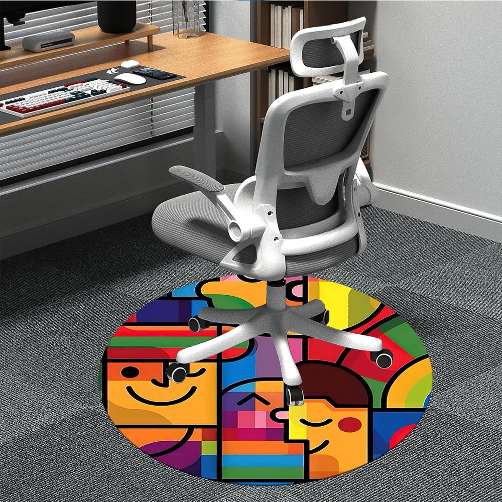 1PC Expression Puzzle Pattern Office Round Area Rug, Mat Suitable For Office, Under Office Chairs Bedroom Living Room Home Decor, Room Deco