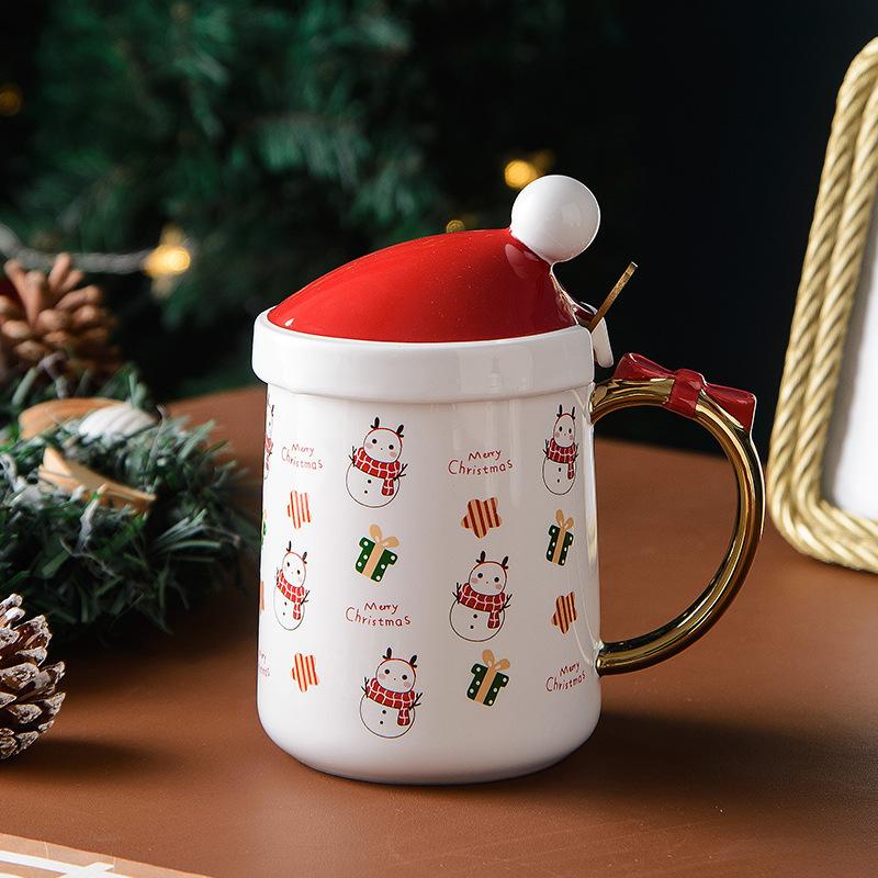 Luxury Christmas Mug Santa Ceramic Cup Bow Handle Creative Coffee Cup Cartoon Christmas