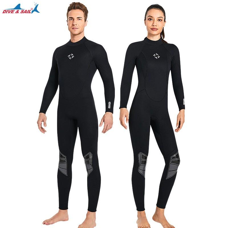 3mm Diving Suit Men's Long-sleeved Thermal One-piece Women's Large-size Cold-proof Snorkeling Surfing Swimsuit