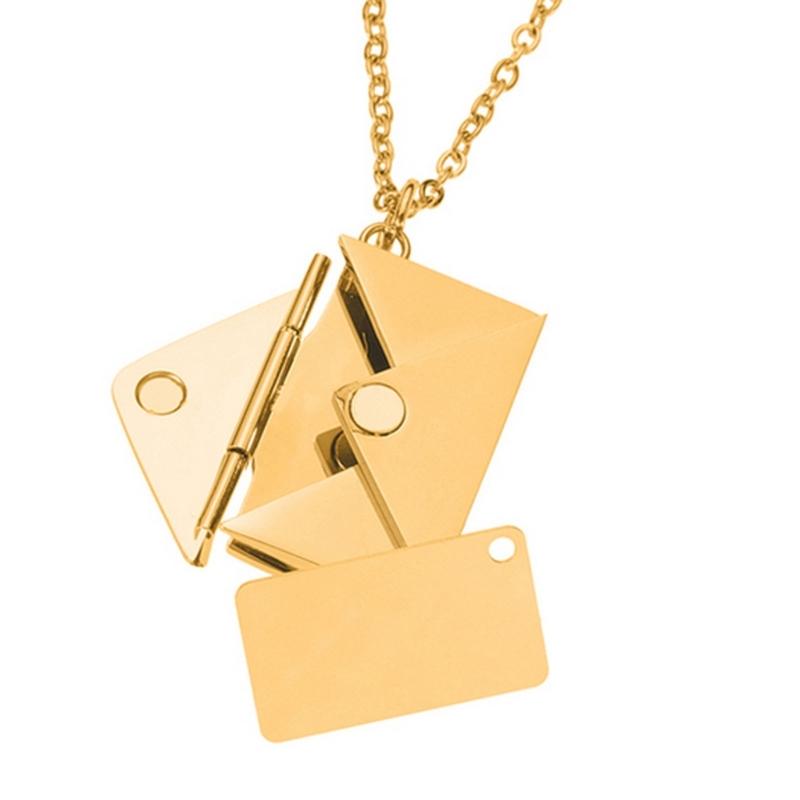 Valentine's Day Love you Secret Hidden Message Pendant Necklace Stainless Steel Can Open Photo Frame Envelope Necklace