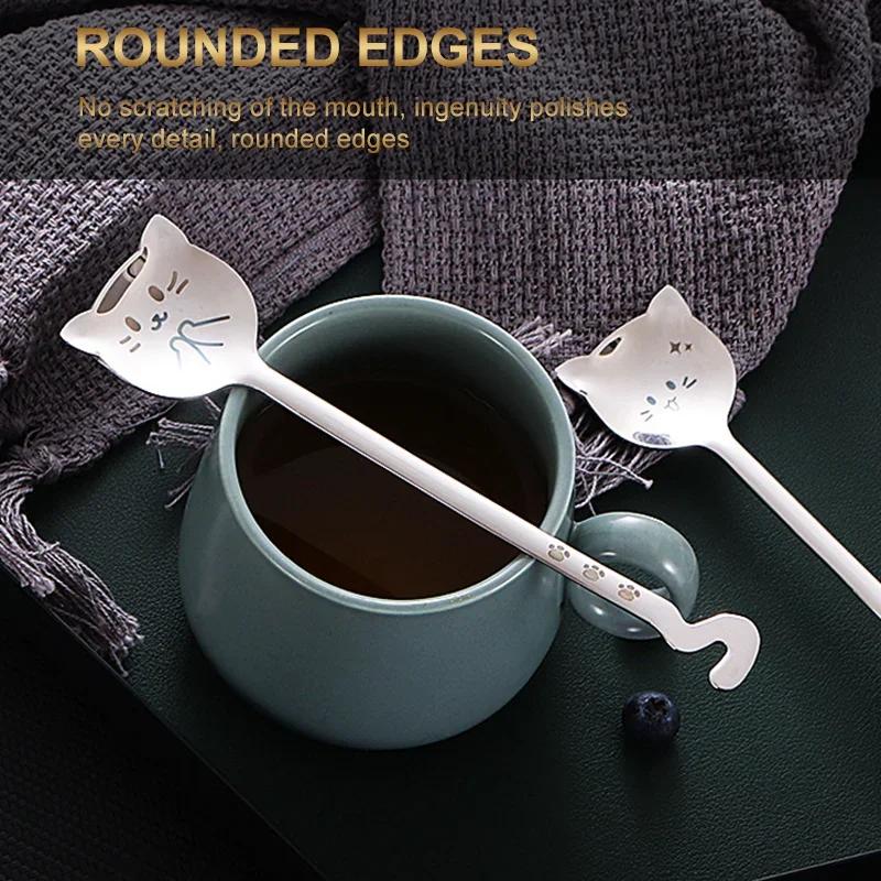 1PCS Funny Tea-Spoon for Coffee Long Tail Cat Coffee Spoon Long Handle Spoon Birthday Gift 304 Stainless Steel Tableware