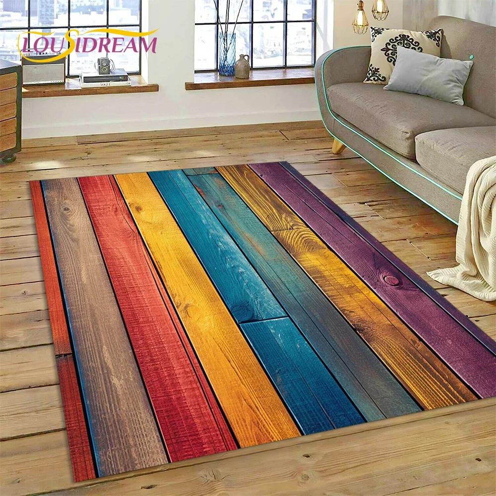 Tappeto con Finitura Legno Colorato per Camera da Letto, Soggiorno, Decorazione Divano Casa, Tappetino Grande per Giochi Bambini