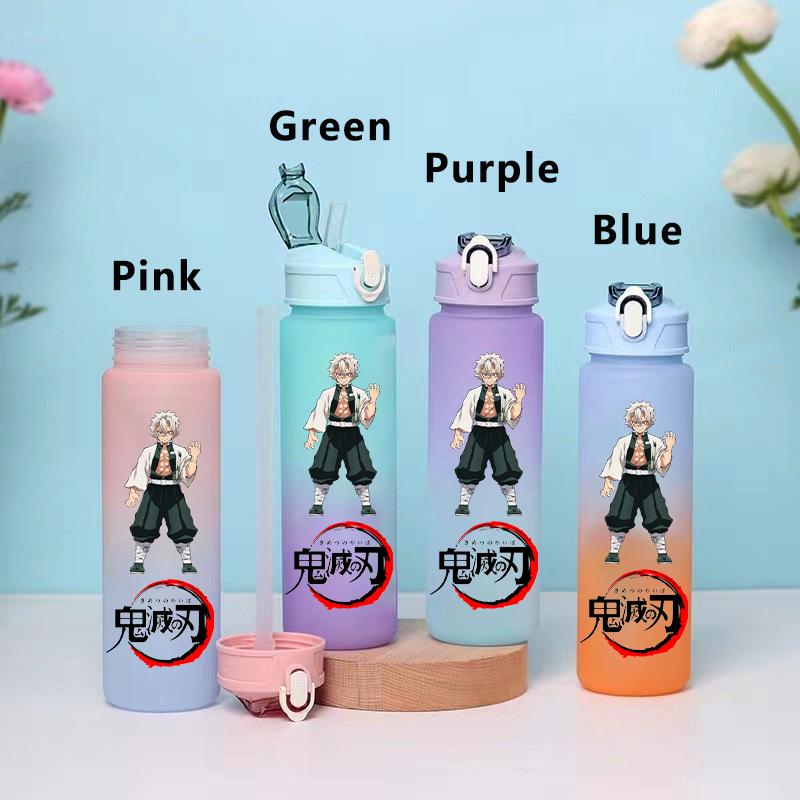 750ML Demon Slayer Cartoon Plastic Gradient Water Cup Portable Leak Proof Water Bottle Student Outdoor Sports Travel Water Cup