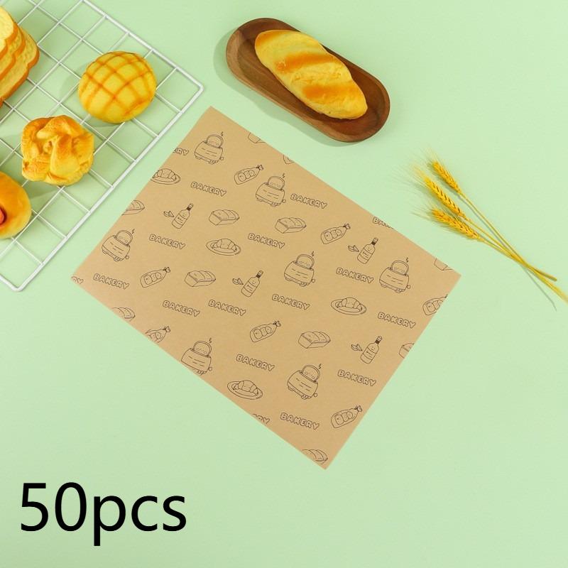 50pcs Large Size Thick Grease-proof Food Paper, Kraft Sandwich Wrapping Paper for Picnic Basket Lined Cooked Kitchen Accessories