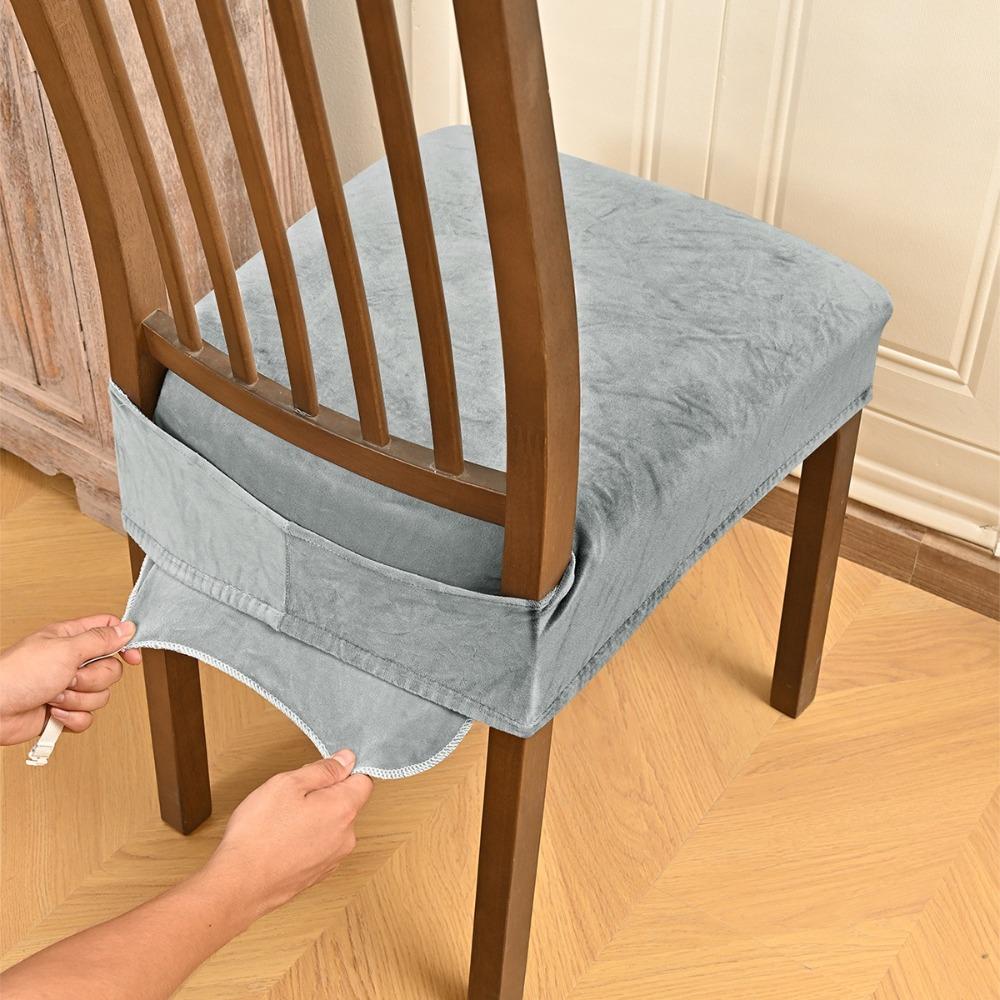 

Elastic Chair Slipcover Dust-Proof Seat Protector Soft Velvet Dining Chair Covers Dining Chair