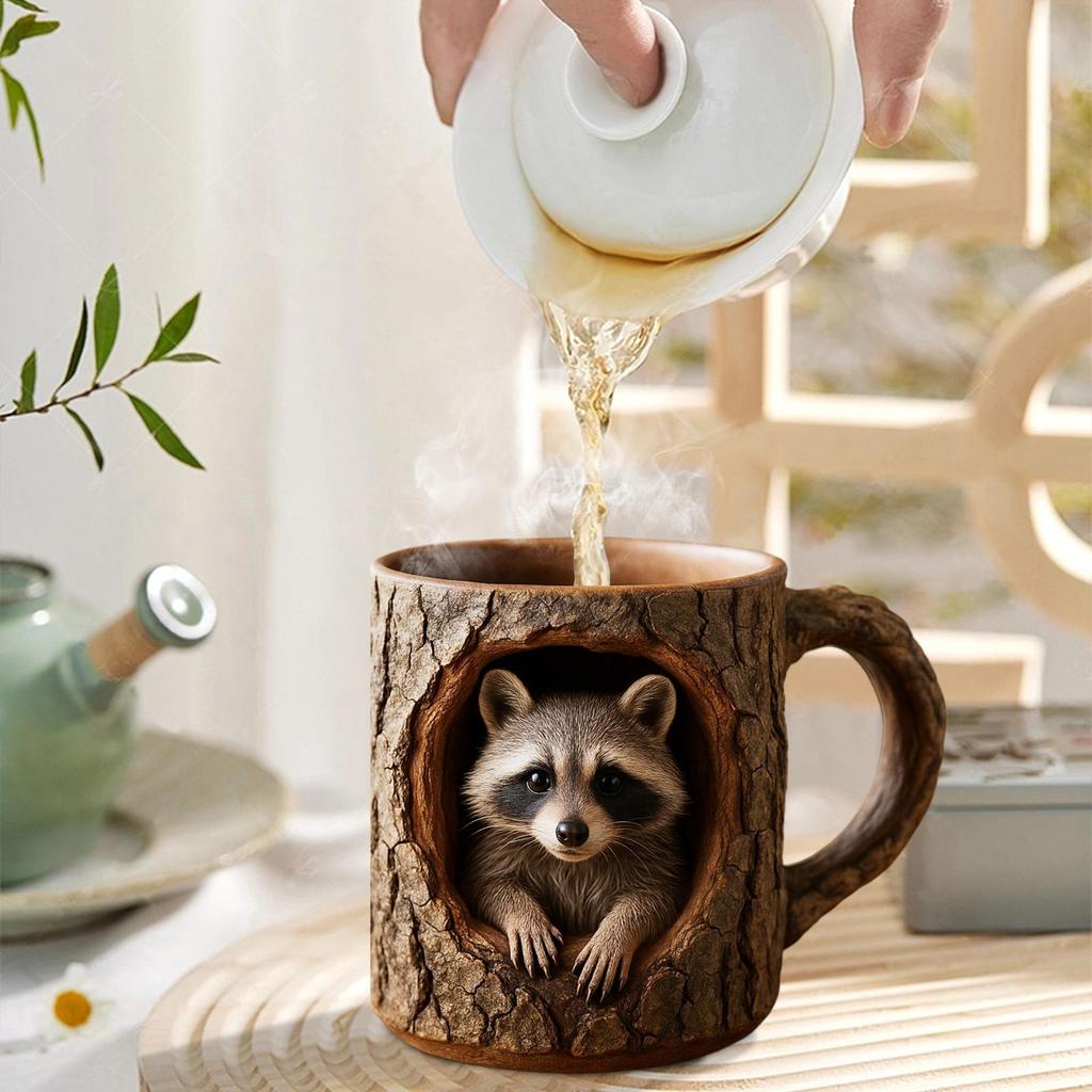 3D Kaffeetasse 11 oz Baumloch Tier Trinkbecher Trinktassen für Männer Frauen Morgenroutine Entspannende Momente Geburtstagsparty