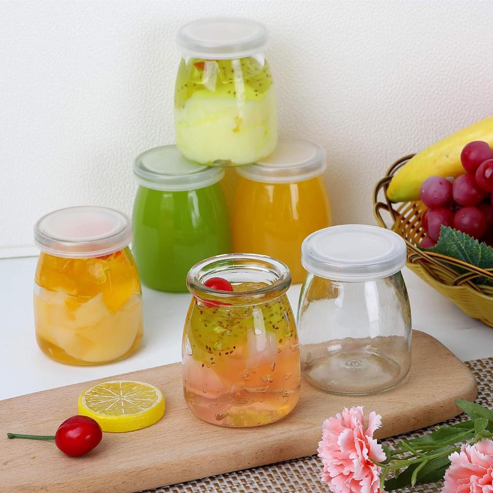 10Pcs 4 Oz Clear Yogurt Jars With PE Lids, Glass Pudding Jars Yogurt Jars Ideal for Jam, Honey, Wedding Favors, Shower Favors