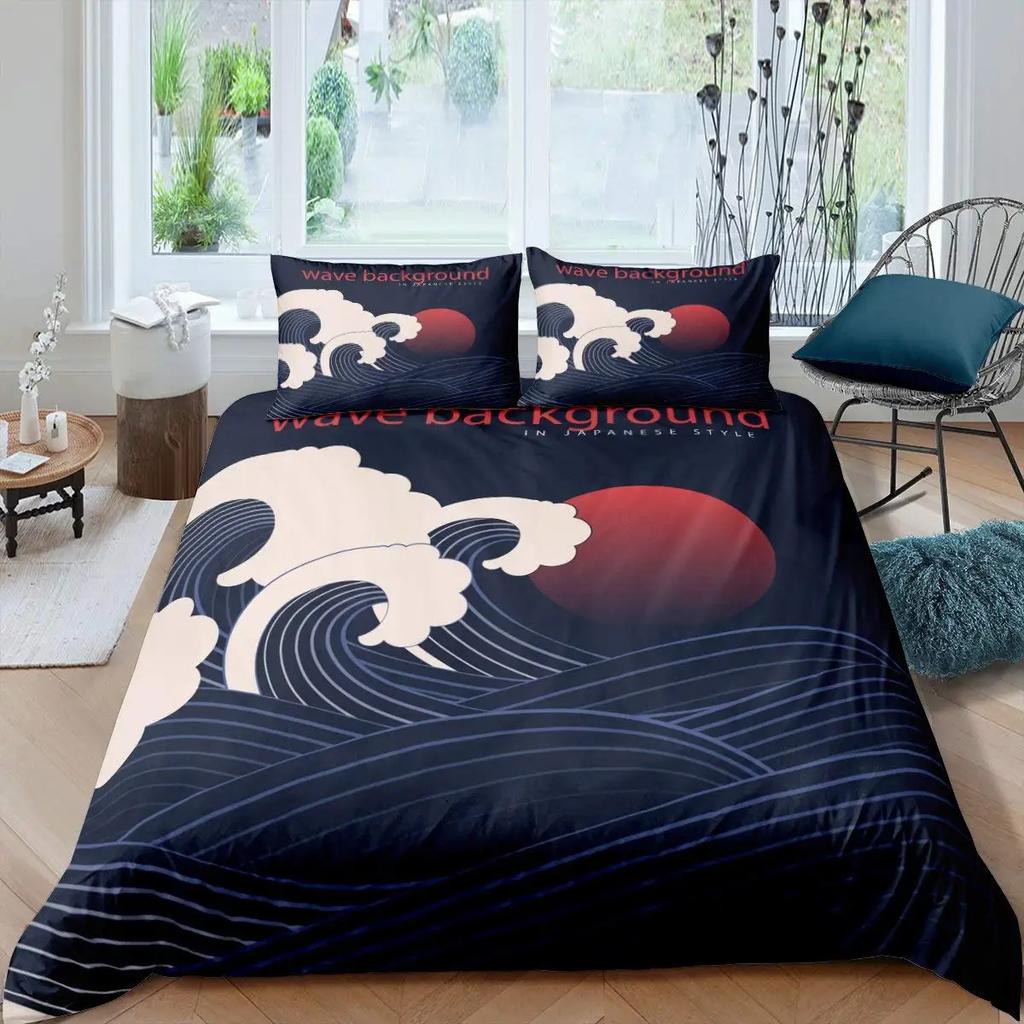 Japanischer Stil Bettbezug Ukiyo-E Thema Welle Bettwäsche Set Berg Fuji Tagesdecke Exotic Schlafzimmer Dekoration Damen Herren Geschenke