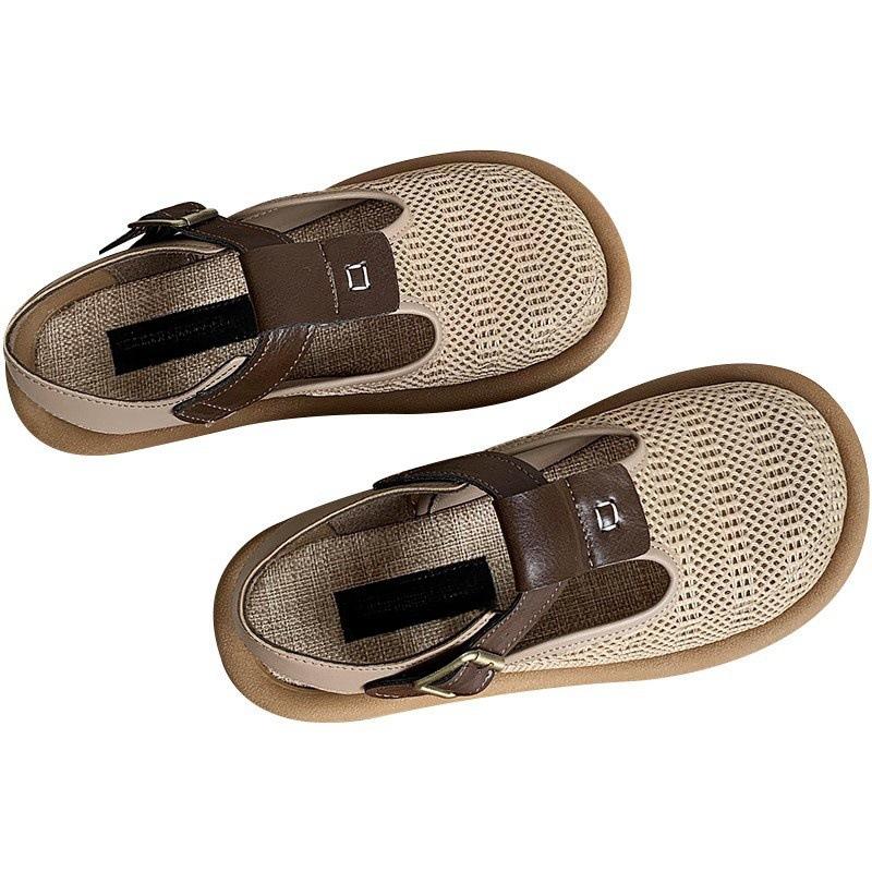 Leinensack Kopf Sandalen Damen weichsohlige Mesh atmungsaktive Lochschuhe tragen Mesh Baumwolle und Leinen Sandalen