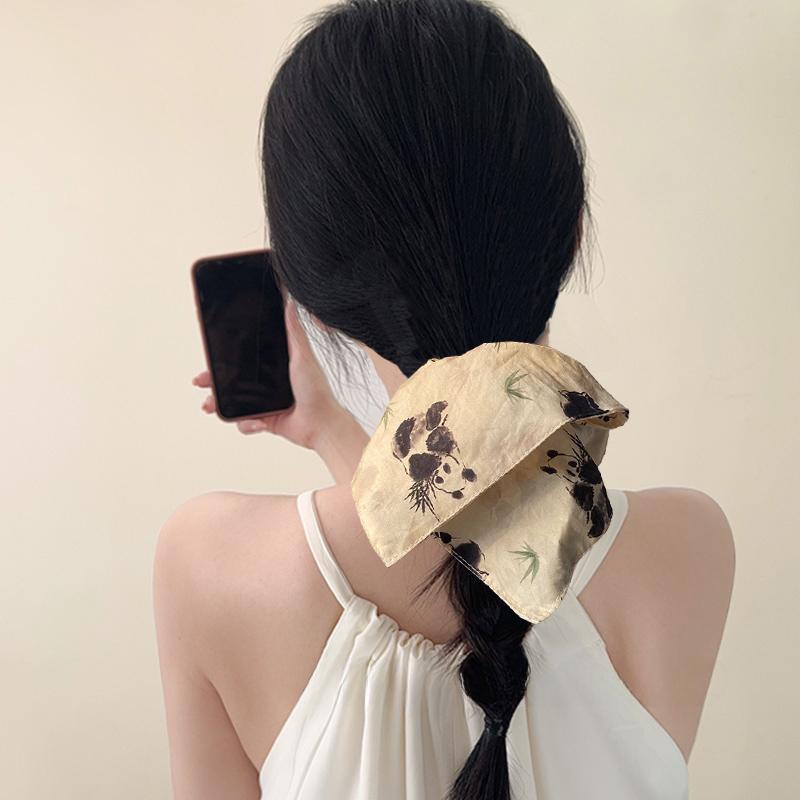 Square Scrunchies Women Girls Ponytail Holder Elastic Hair Bands Cartoon Panda Hair Rope Ties Rubber Bands Hair Accessories Gift