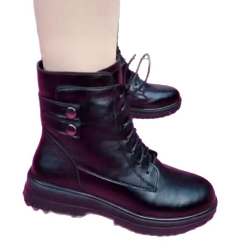 Soft Leather Plush Fashion Boots Women's Autumn and Winter New Soft-soled Soft-faced Non-slip Boots Comfortable Plush Flat-soled Cotton Shoes