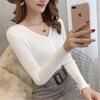 Autumn Winter Button Knitted Sweater Women Long Sleeve Tight Fit Inside Solid Knit Pullover Top