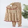 Double-layer Yarn Thin Pajamas Women's Pure Cotton Crepe Retro Sweet Doll Collar Loungewear Long-sleeved Trousers Set Spring and Autumn