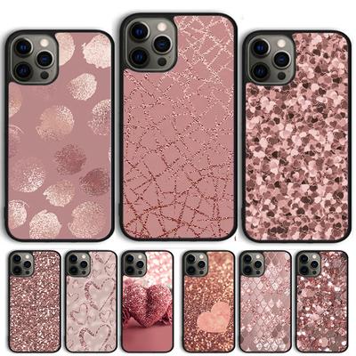 Gold Rose Glitter Pink Love Pattern Phone Case Cover For iPhone 17 Air 15 16 11 13 14 Pro Max 12 Plus Max Fundas